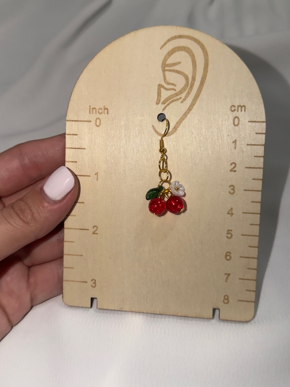 Gold Cherry Dangle Earring with Red Crystal Charms